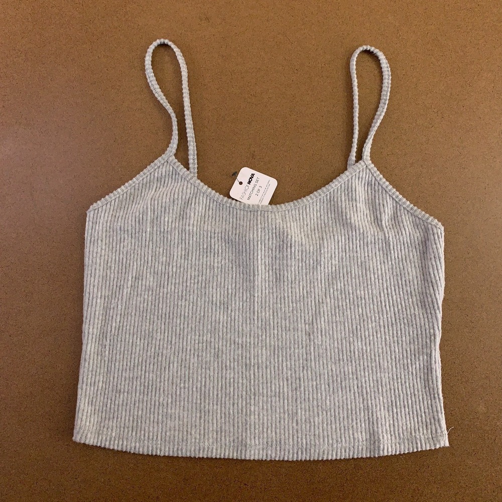 Fashion Nova Womens Size Large Heather Gray Rib Knit Cropped Tank Top NWT
